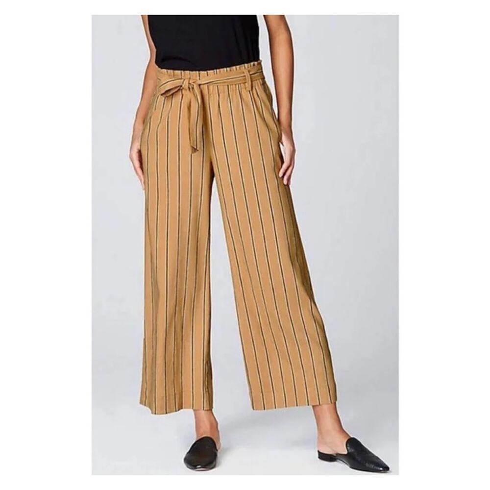 J.Jill Dark Yellow Stripe Emelie Linen Stretch Wide Leg Cropped Pants Sz.L